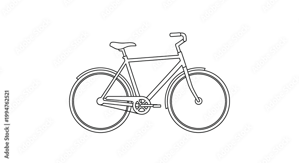 Obraz premium A simple black and white line drawing depicts a classic road bicycle viewed from the side showcasing its frame and wheels