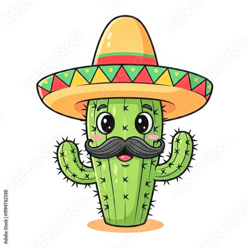 Mexican cartoon sombrero with hat isolated on white background