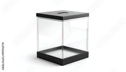 Elegant Clear Display Box with Black Accents for Product Showcase.