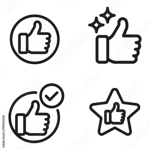 Minimalist Thumbs-Up Line Icon Set for Positive Feedback and Quality UI Design