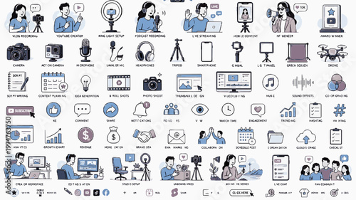 Content Creator Pack. Vlog and Podcast Illustration Set