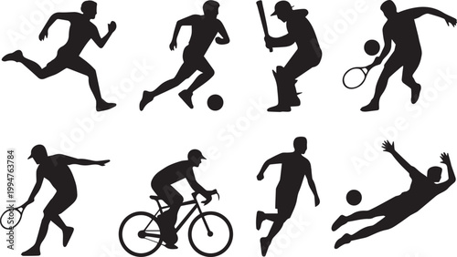 Set of silhouettes of athletes playing various sports