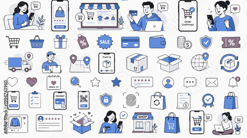 Online Shopping Pack. Ecommerce Editorial Scene Collection