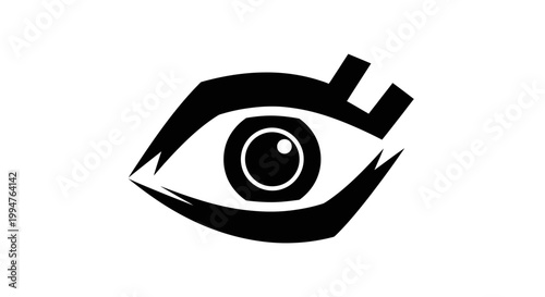 A black and white cartoon eye vector illustration featuring a clean outline design of the iris, eyeball, and eyelashes to symbolise vision and sight