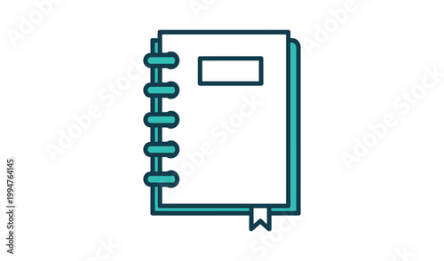 Detailed illustration of a spiral-bound notebook with a bookmark, featuring a minimalist design, perfect for education and study concepts.