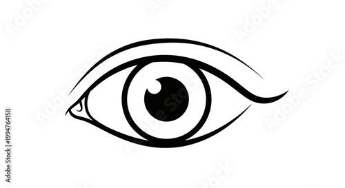 A black vector human eye icon design featuring a detailed iris and eyelashes as a symbol for vision, health, and optical art