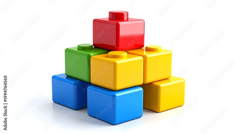 Fototapeta premium Colorful Lego Blocks Stacked in a Pyramid Shape on White Background.