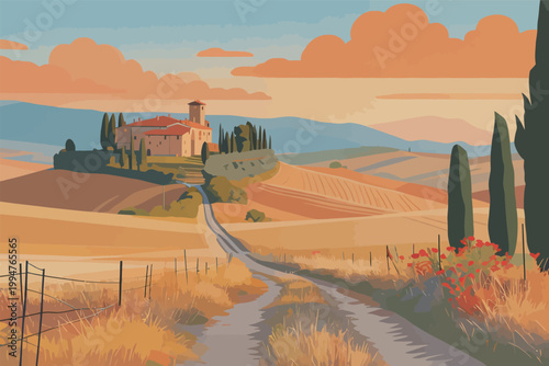 Rolling Tuscany Countryside with Historic Villa