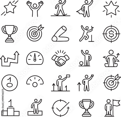 Achievement icons set, hand drawn style