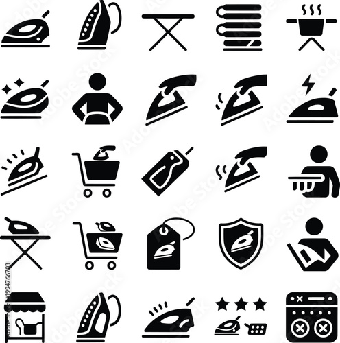 Ironing and laundry icons set: iron board