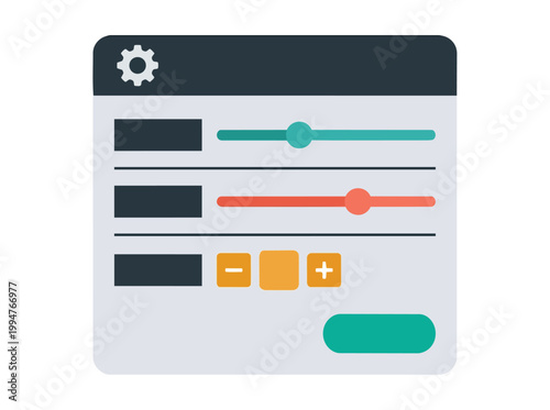 Digital user interface panel with adjustable sliders, intuitive control buttons, and a settings gear icon, symbolizing customization and preferences
