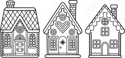 Line art gingerbread houses christmas