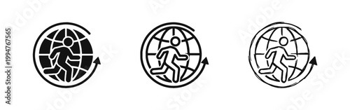 Global Logistics and Movement Icon with Runner and World Globe