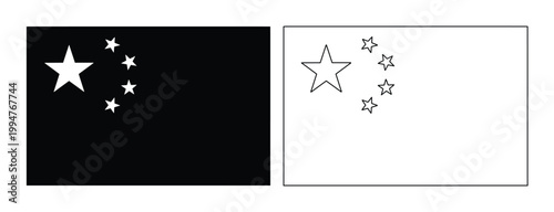 Tableau sur toile Chinese flag vector icons, black and white national flag of China, minimalist si