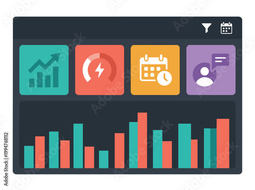 Business dashboard with analytics data visualization, intuitive bar charts, and key performance indicators for strategic insights and effective operational monitoring
