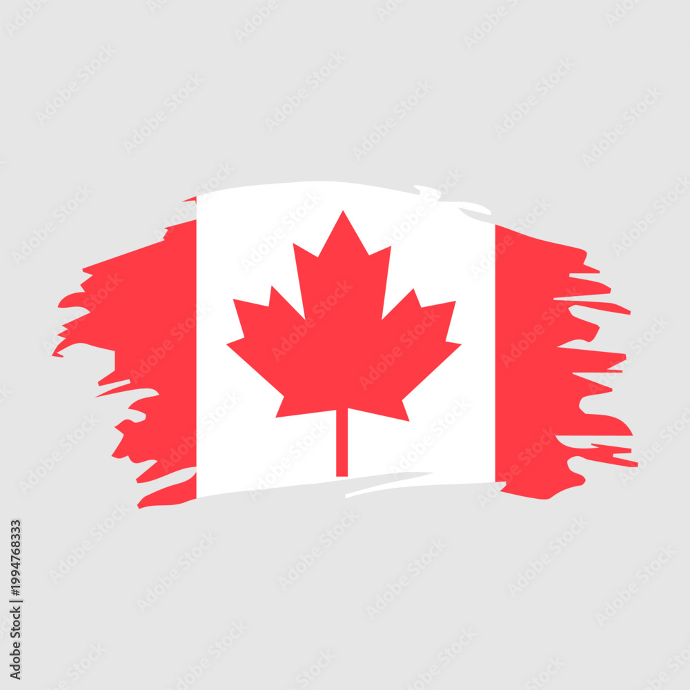 Fototapeta premium Stylized Canadian Flag Brush Stroke Graphic With Red Maple Leaf Icon for Canada Pride