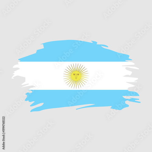 Argentinian Flag Brush Stroke With Sun Of May Emblem, Argentine National Symbol And Patriotism
