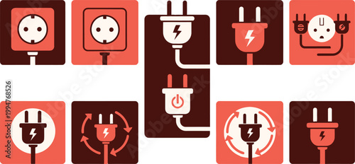 Electrical plugs and sockets set, energy concept, power connection symbols, plug and socket icons