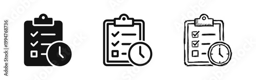 Completed Tasks Checklist with Clock Icon Set