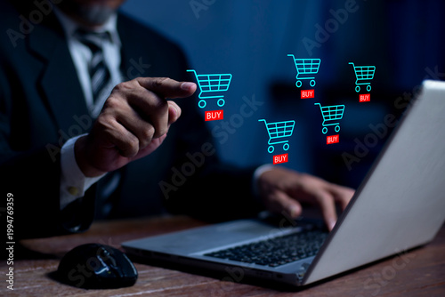 Man buying in online stores, Buy Online Business Digital Technology Internet Concept. Modern digital shopping experience for home