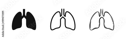 Human lungs icon set, respiratory system symbol, medical anatomy vector illustration