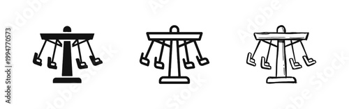 Amusement park swing ride icon set, carousel fairground symbol, theme park entertainment vector