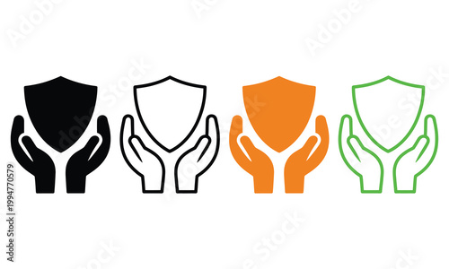 Hands holding shields in varying styles and colors for protection symbolism