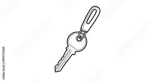 A simple black and white line drawing depicts a single key attached to a keyring high quality professional