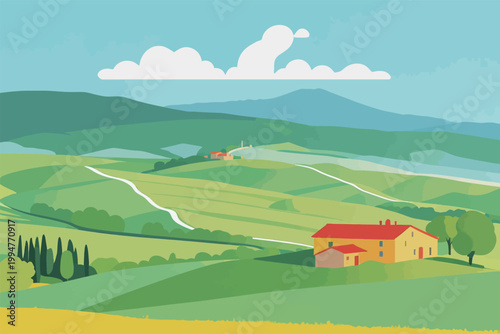 Scenic Tuscany Landscape with Countryside Farmhouse