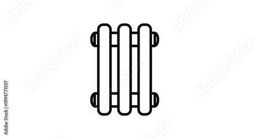 A simple black and white line drawing depicts a vintage cast iron radiator with several sections high quality