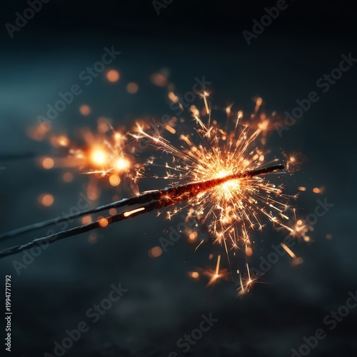 Bright orange sparks flying off heated metal wires against a darkened background, creating a dramatic and energetic atmosphere with vivid contrasts.