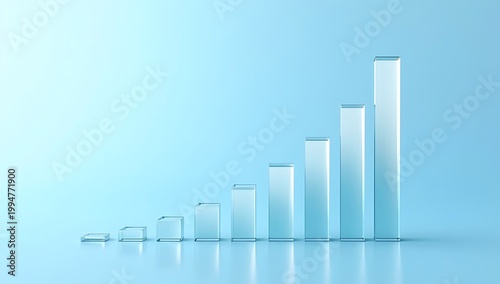 A minimalist depiction of increasing data with translucent rectangular bars on a light blue background