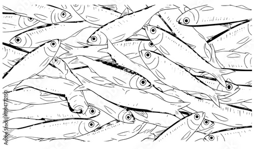 Foto Small silver fish pile vector illustration whitebait seafood pattern isolated de