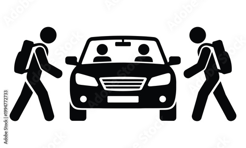 Pedestrians crossing in front of a car with passengers inside