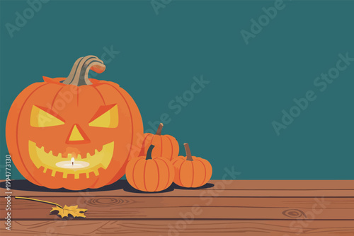 Halloween Jack-o'-lanterns on Wooden Surface