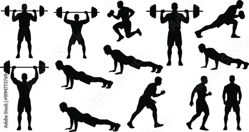 Black and white workout exercises illustration
