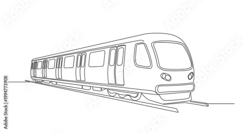 Modern Subway Train Line Art Drawing on White Background