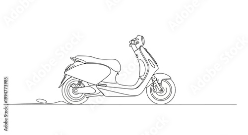 Minimalist Line Art Electric Scooter Drawing on White Background