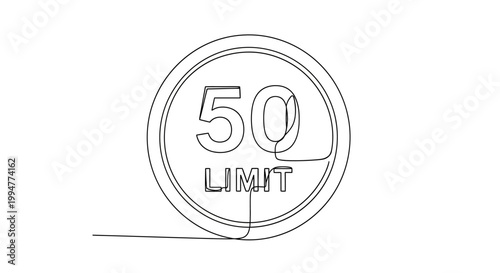 Continuous line drawing of a speed limit 50 sign, simple and modern.