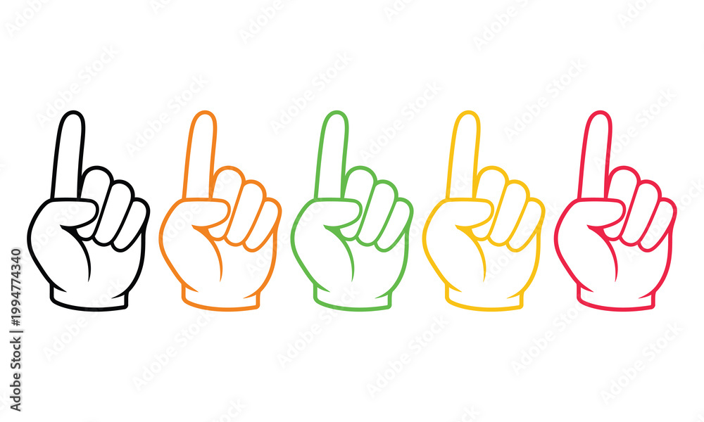 Fototapeta premium Colorful hand gestures with one finger raised in sequence
