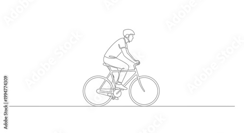 Minimalist Line Art of Cyclist Riding Bicycle on White Background