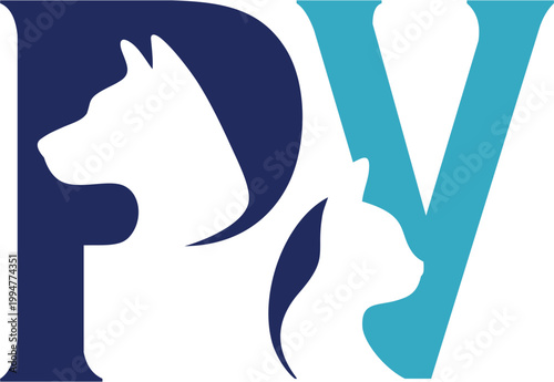 Initial style illustration of a dog and a cat in blue