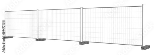 Quadro em tela 3d render of a temporary metal fence with steel wire mesh and concrete bases