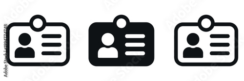 ID card badge icon vector isolated on white background, identification card icon set, employee badge and access card symbols, clean minimal design for security