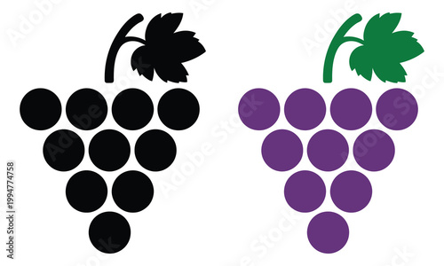 Comparison of black and purple grapes with green leaves