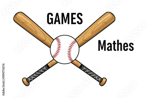 Baseball bats and ball isolated on white background with games mathes text