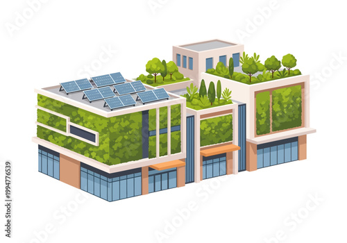 Eco friendly building with green roof.