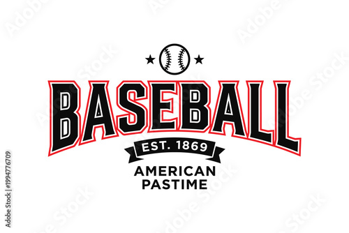 Baseball american pastime logo with red outline on white background