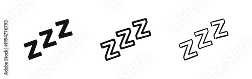 ZZZ Sleep Icon Set, Dreaming Night Rest Vector Illustration