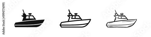 Speedboat Icon Set, Motorboat Marine Vessel Vector Illustration